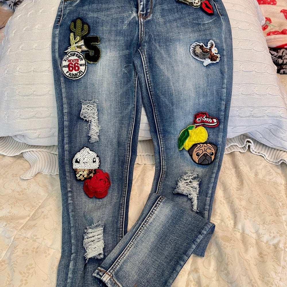 Indigo Rein Blue Jeans with Colorful Patches
